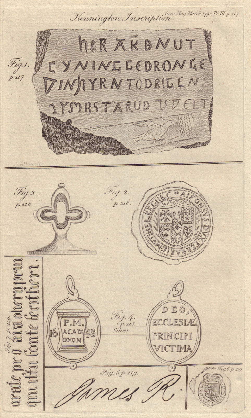 Kennington Inscription King Hardicanute hoax. Alfonso Duke of Ferrara 1790